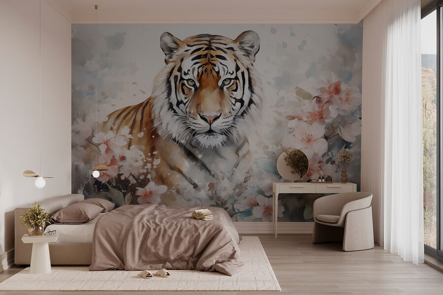 Tigre dans un jardin fleuri Tigre dans un jardin fleuri