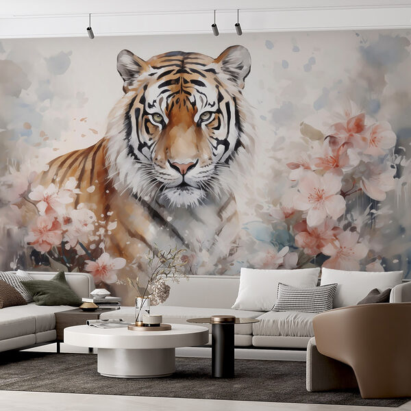 Tigre dans un jardin fleuri Tigre dans un jardin fleuri