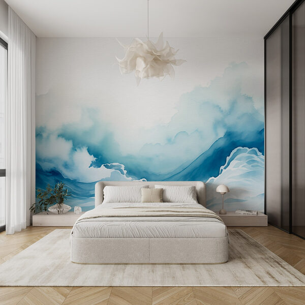 Aquarelle d'une montagne avec des nuages Papier peint Aquarelle d'une montagne avec des nuages