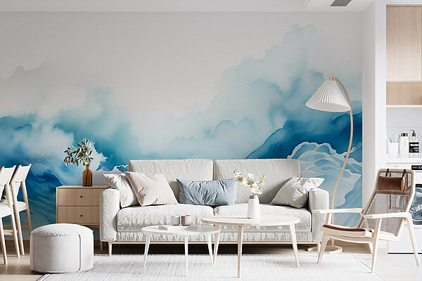 Watercolor of a mountain with clouds Watercolor of a mountain with clouds