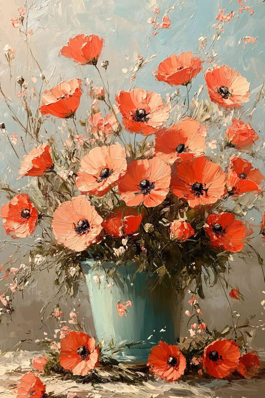 Peinture de fleurs dans un vase bleu