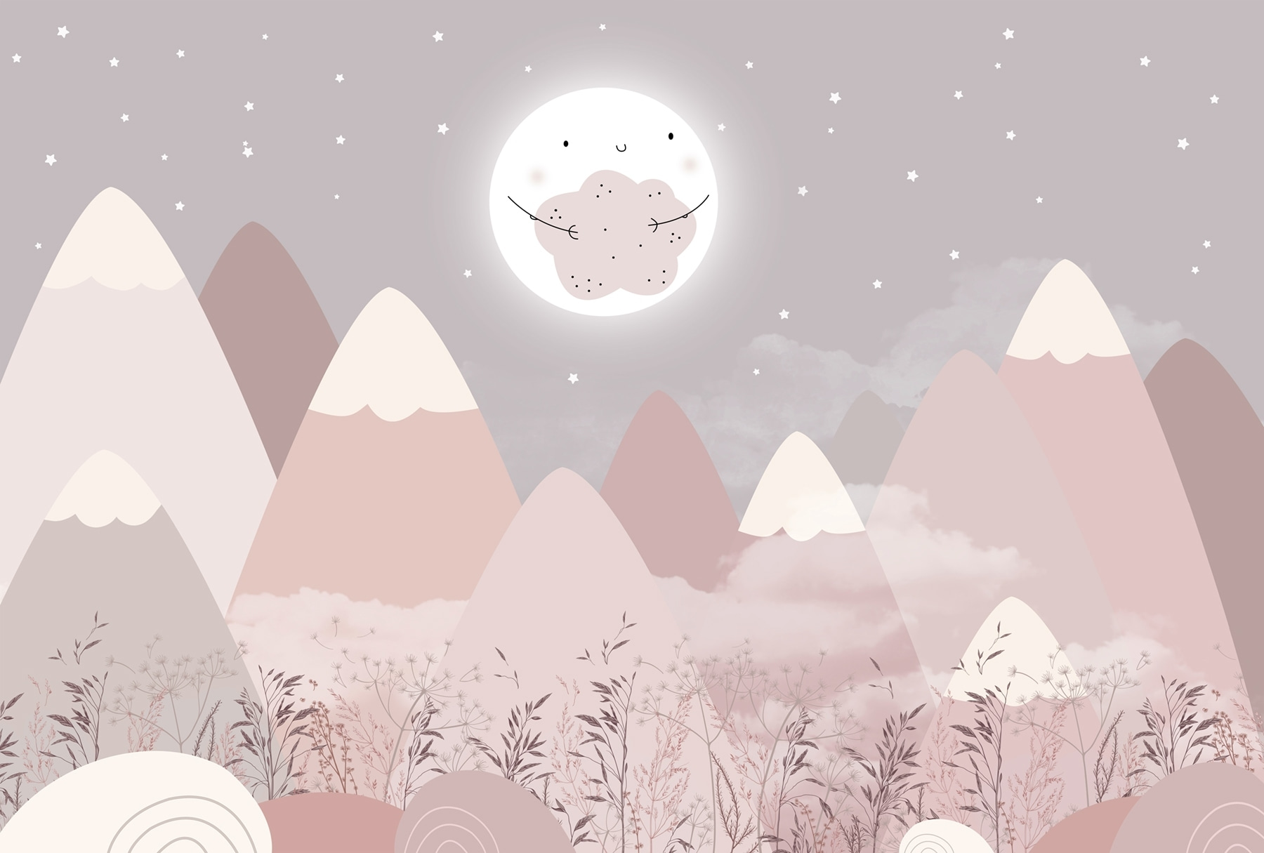 Landscape of mountains and the moon Landscape of mountains and the moon