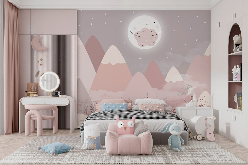 Landscape of mountains and the moon Landscape of mountains and the moon