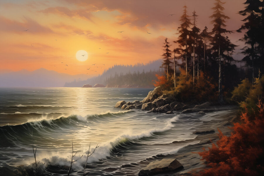 Coucher de soleil sur une plage rocheuse