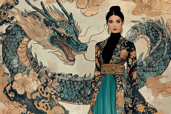 Femme en kimono et dragon w02875p 600x400 - Femme en kimono et dragon