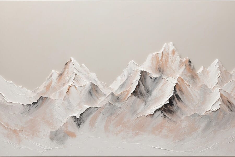 Peinture de montagnes avec des couleurs blanches et brunes Peinture de montagnes avec des couleurs blanches et brunes