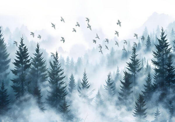 Oiseaux volant au-dessus d'une forêt Oiseaux volant au-dessus d'une forêt