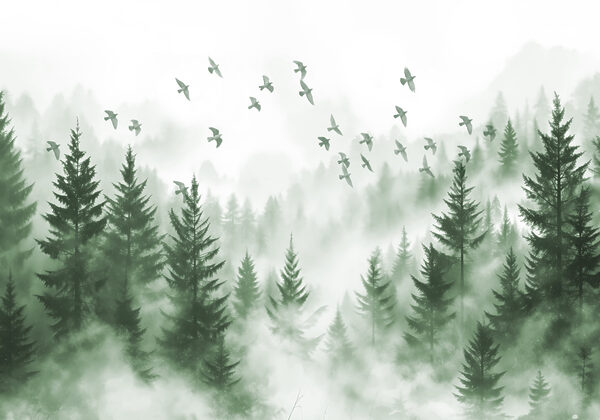 Oiseaux volant au-dessus d'une forêt Oiseaux volant au-dessus d'une forêt