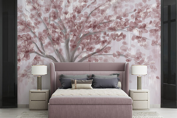 Peinture d'un arbre aux feuilles roses Peinture d'un arbre aux feuilles roses