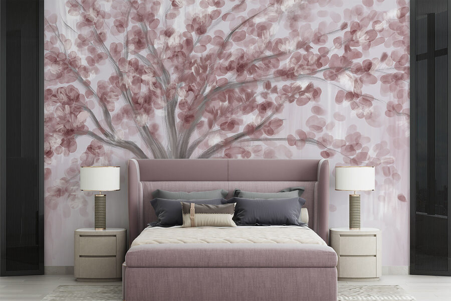 Peinture d'un arbre aux feuilles roses Peinture d'un arbre aux feuilles roses