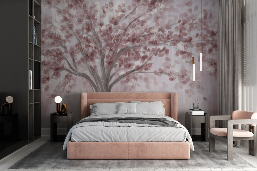 Peinture d'un arbre aux feuilles roses Peinture d'un arbre aux feuilles roses