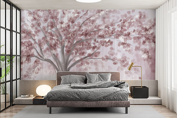 Peinture d'un arbre aux feuilles roses Peinture d'un arbre aux feuilles roses