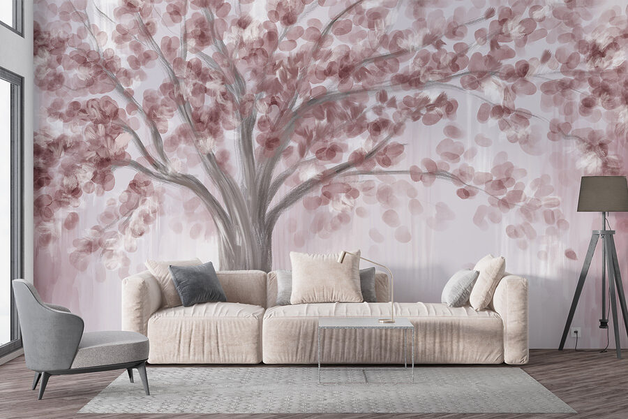 Peinture d'un arbre aux feuilles roses Peinture d'un arbre aux feuilles roses