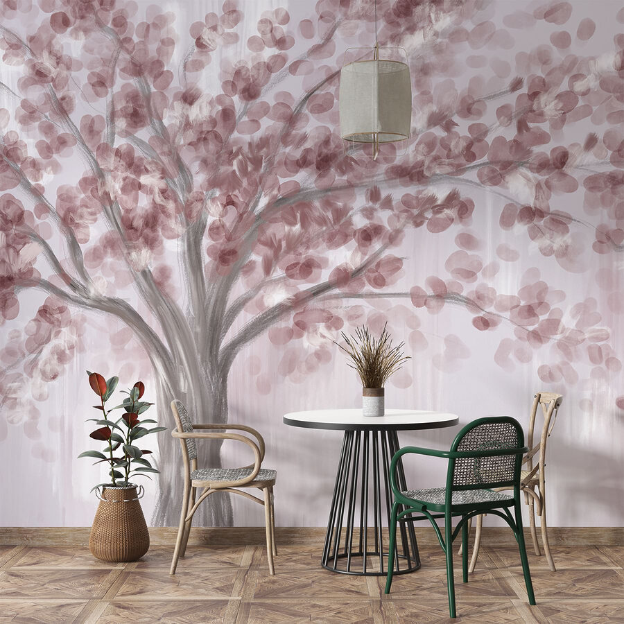 Peinture d'un arbre aux feuilles roses Peinture d'un arbre aux feuilles roses