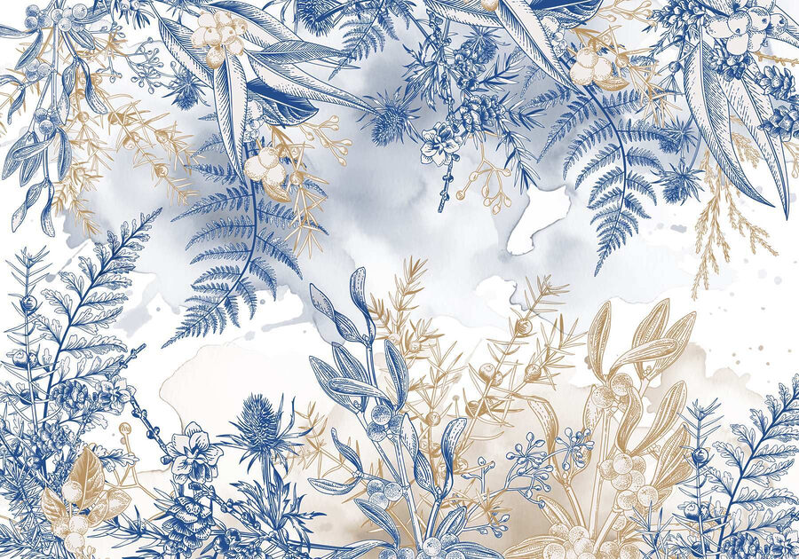 Papier peint Motif floral bleu et blanc – Image 7
