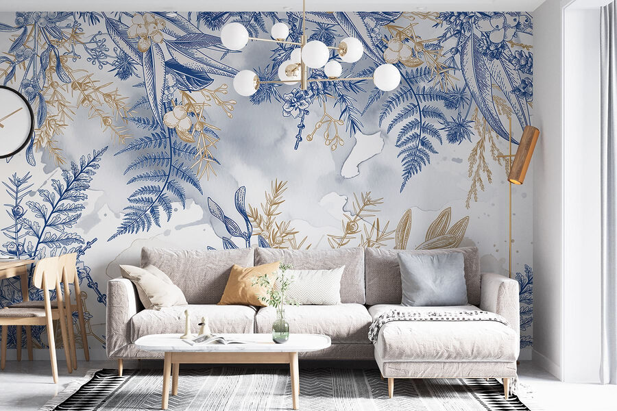 Papier peint Motif floral bleu et blanc – Image 4