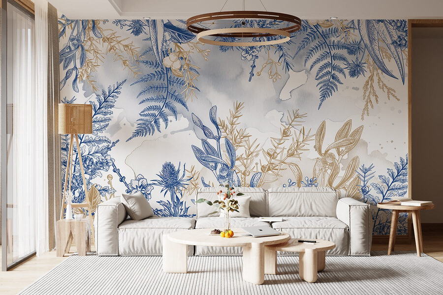 Papier peint Motif floral bleu et blanc – Image 5