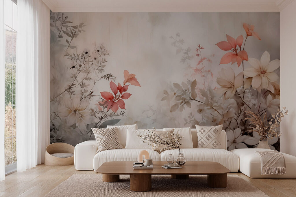 Painting of flowers on a wall Painting of flowers on a wall
