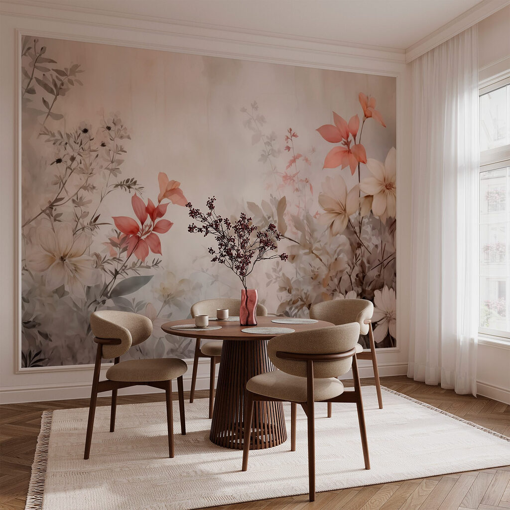 Painting of flowers on a wall Painting of flowers on a wall