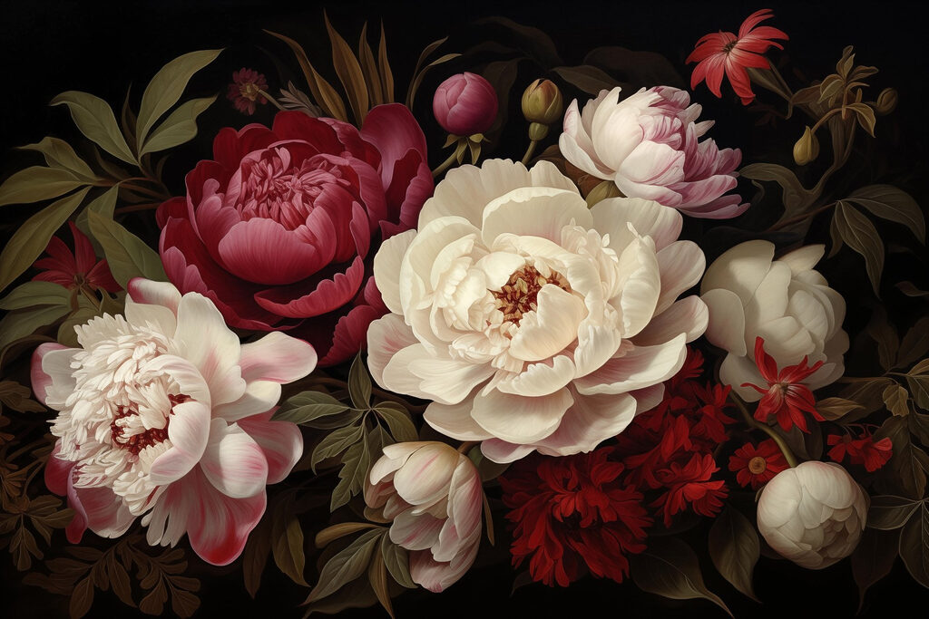 Peinture de fleurs sur fond noir Peinture de fleurs sur fond noir
