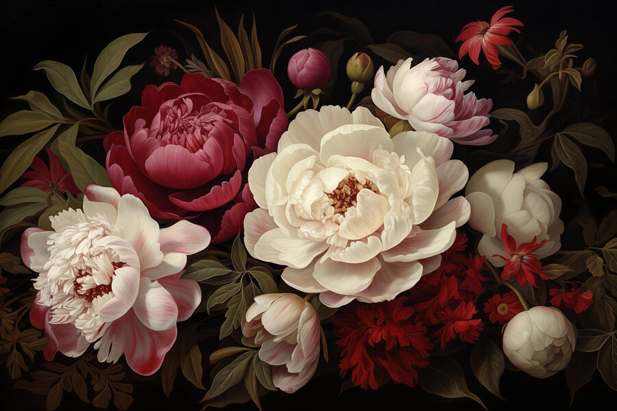 Peinture de fleurs sur fond noir