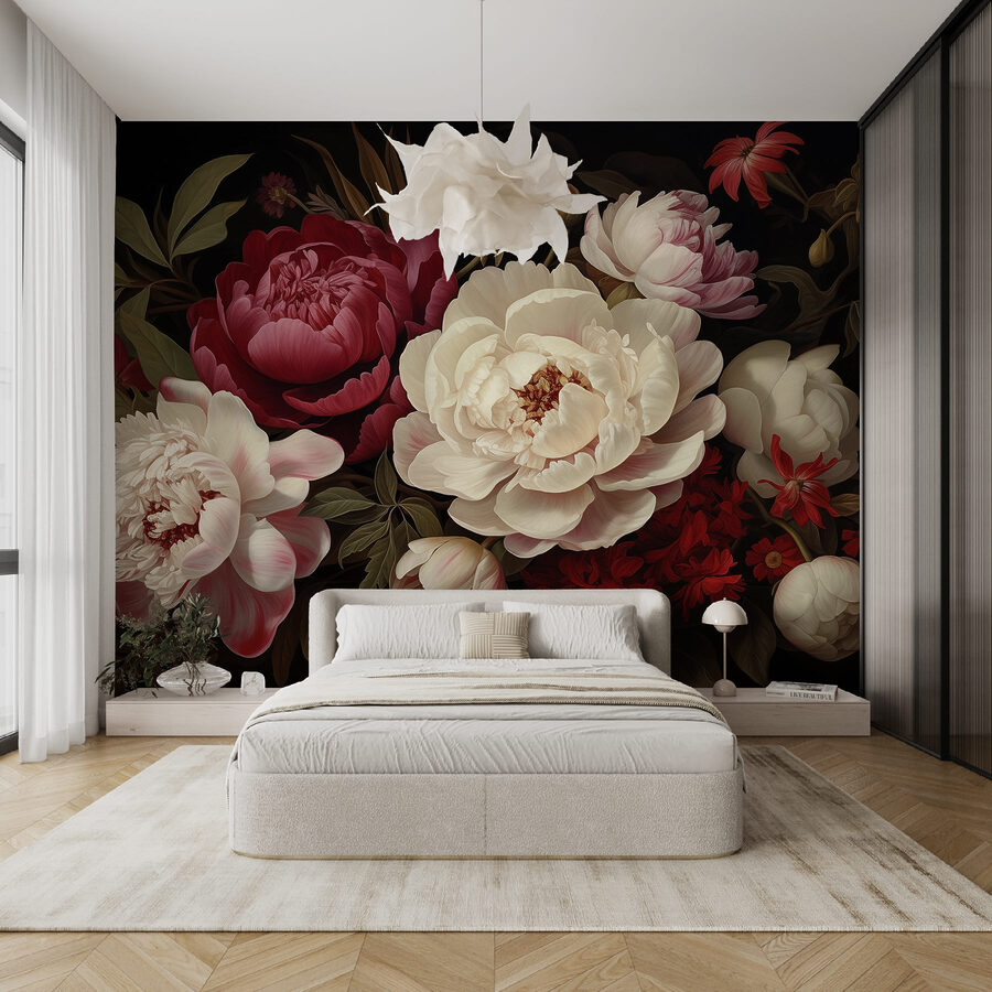 Peinture de fleurs sur fond noir