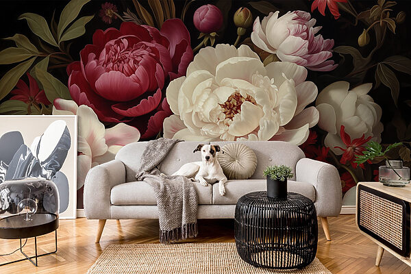 Peinture de fleurs sur fond noir Peinture de fleurs sur fond noir