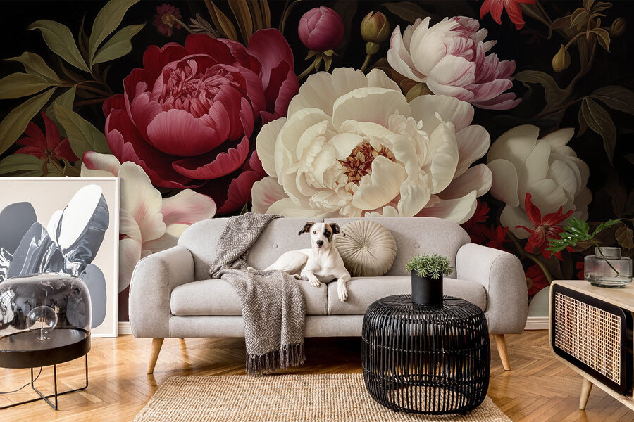 Peinture de fleurs sur fond noir