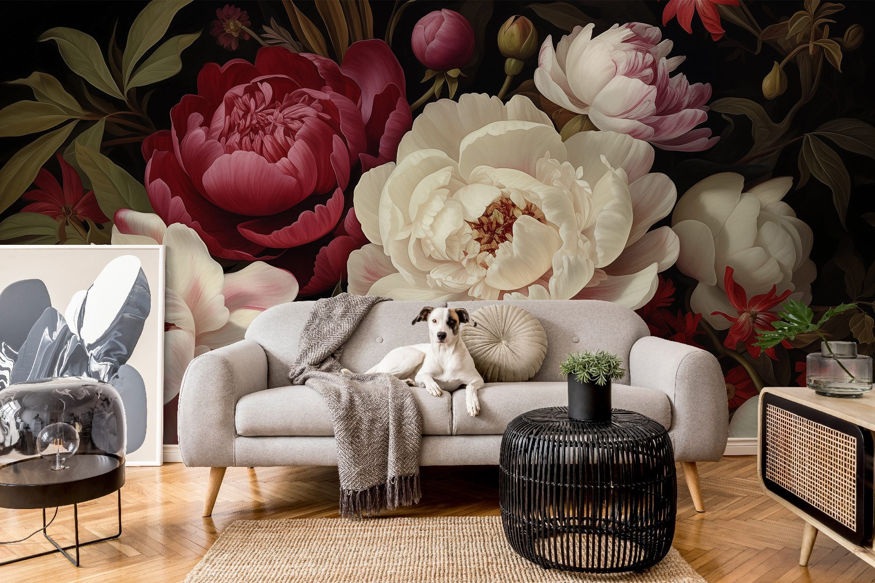 Painting of flowers on a black background