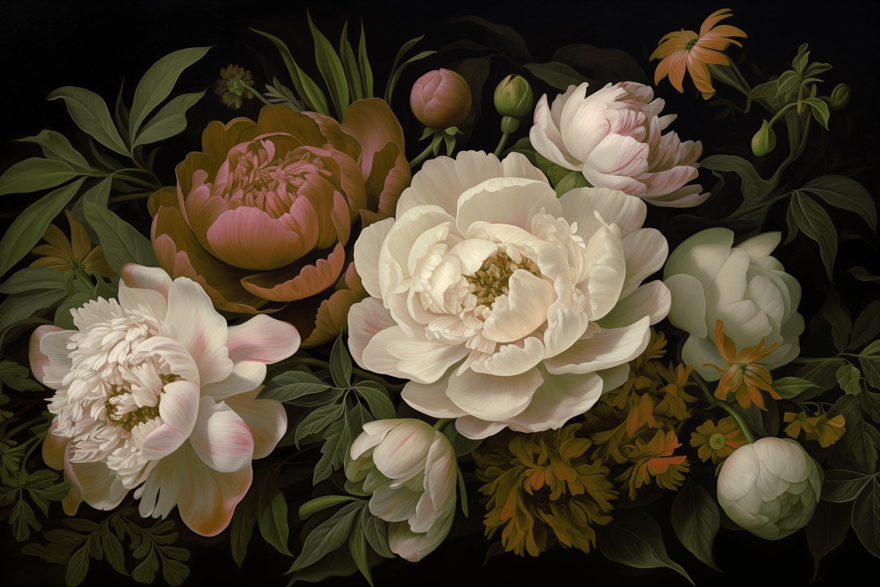 Group of flowers on a black background