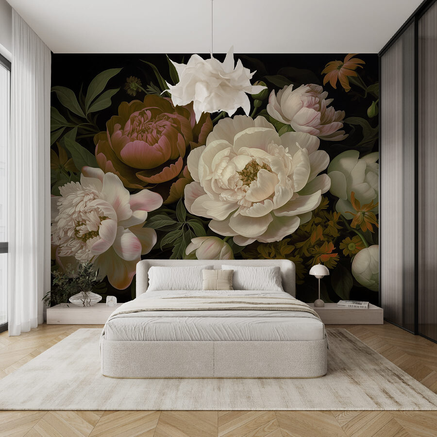 Groupe de fleurs sur fond noir