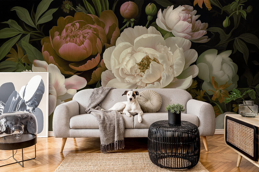 Groupe de fleurs sur fond noir