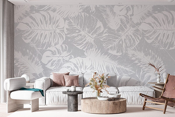 Feuilles blanches sur fond gris Feuilles blanches sur fond gris