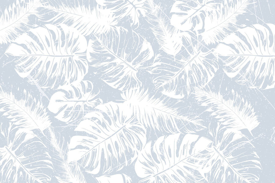Feuilles blanches sur fond bleu
