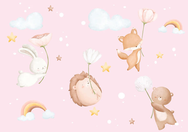 Groupe d'animaux tenant des fleurs Groupe d'animaux tenant des fleurs