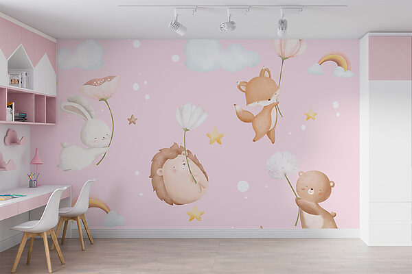 Groupe d'animaux tenant des fleurs Groupe d'animaux tenant des fleurs
