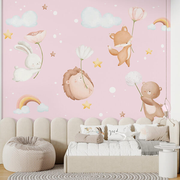 Groupe d'animaux tenant des fleurs Groupe d'animaux tenant des fleurs