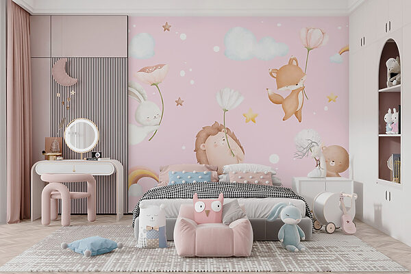 Groupe d'animaux tenant des fleurs Groupe d'animaux tenant des fleurs