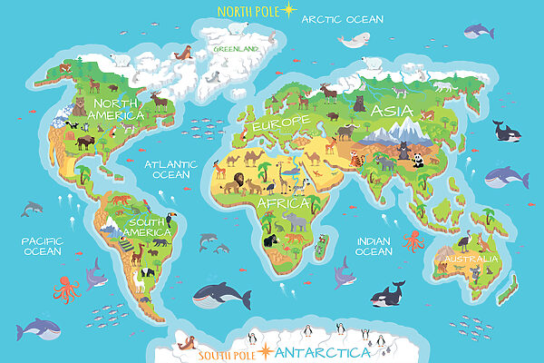 Carte du monde avec animaux Carte du monde avec animaux