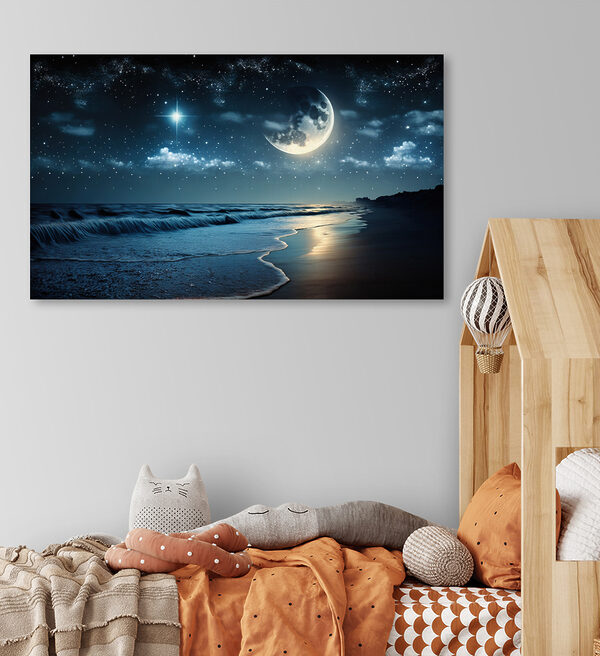 Lune et étoiles sur une plage Lune et étoiles sur une plage