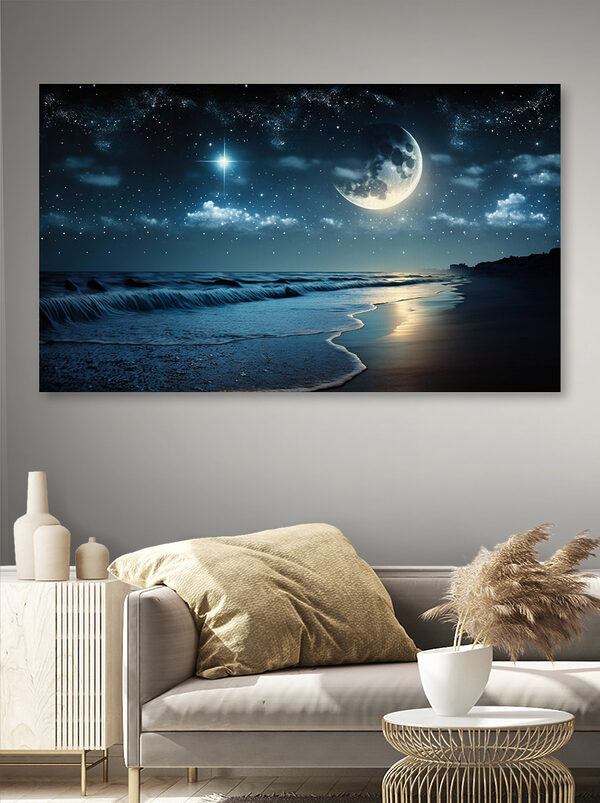 Lune et étoiles sur une plage Lune et étoiles sur une plage