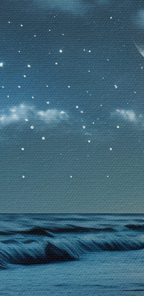 Moon and stars over a beach