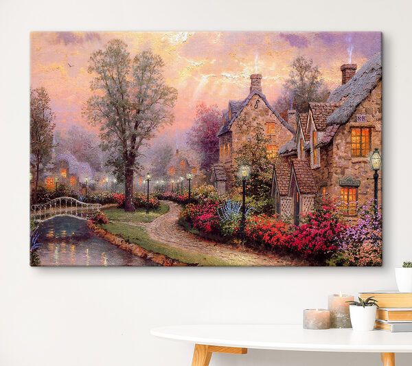 Peinture d'une maison avec des fleurs et un chemin Peinture d'une maison avec des fleurs et un chemin