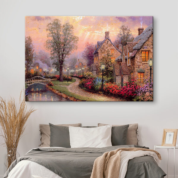 Peinture d'une maison avec des fleurs et un chemin Peinture d'une maison avec des fleurs et un chemin
