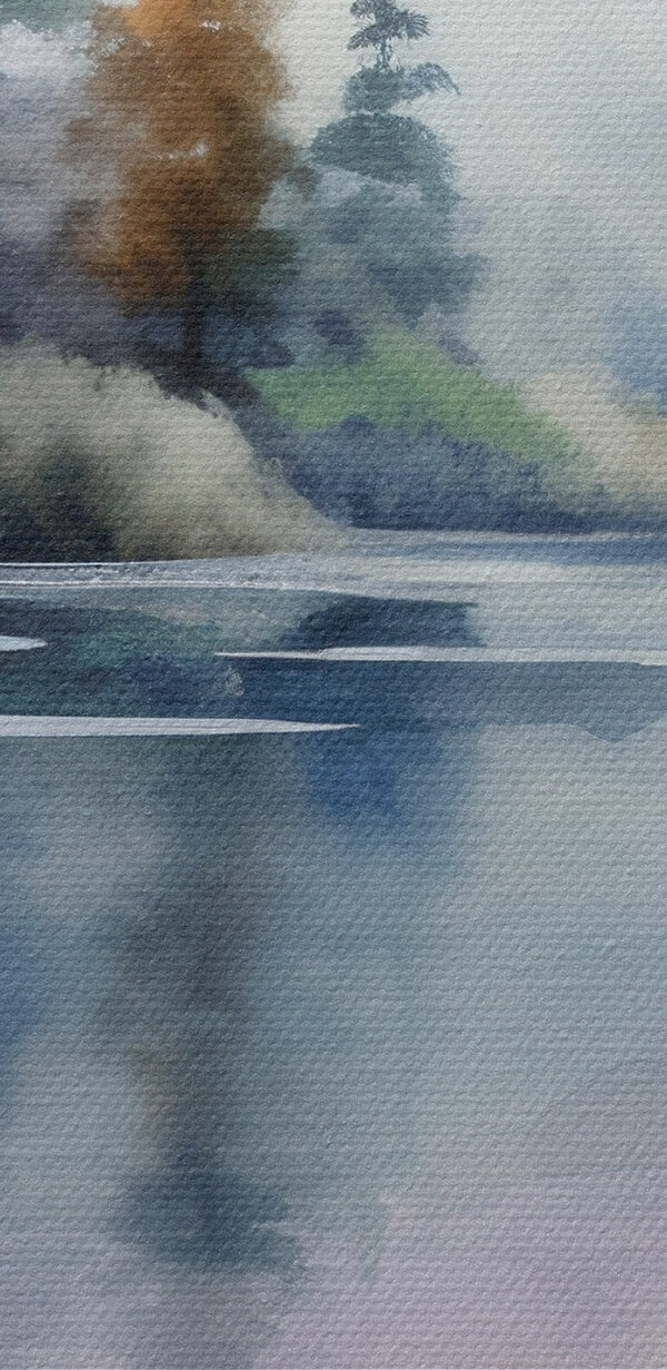 Aquarelle d'un lac avec des arbres et des fleurs Aquarelle d'un lac avec des arbres et des fleurs
