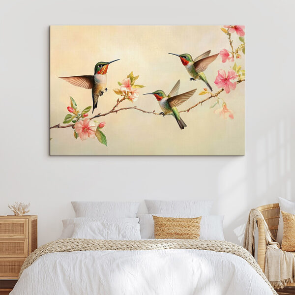 Groupe de colibris sur une branche avec des fleurs Groupe de colibris sur une branche avec des fleurs