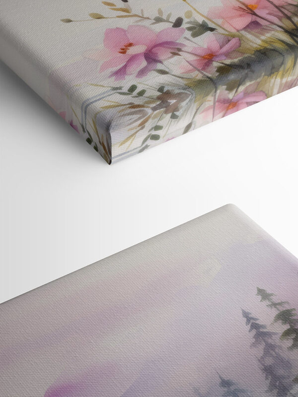 Aquarelle de fleurs et d'arbres au bord d'un lac Aquarelle de fleurs et d'arbres au bord d'un lac