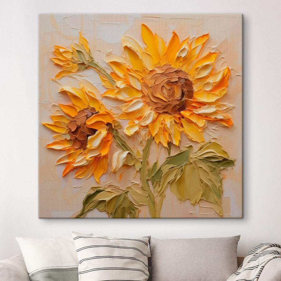 Peinture de tournesols sur une surface blanche