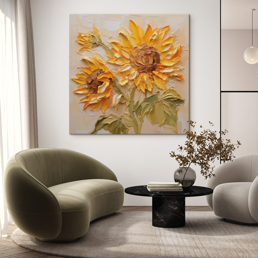 Peinture de tournesols sur une surface blanche