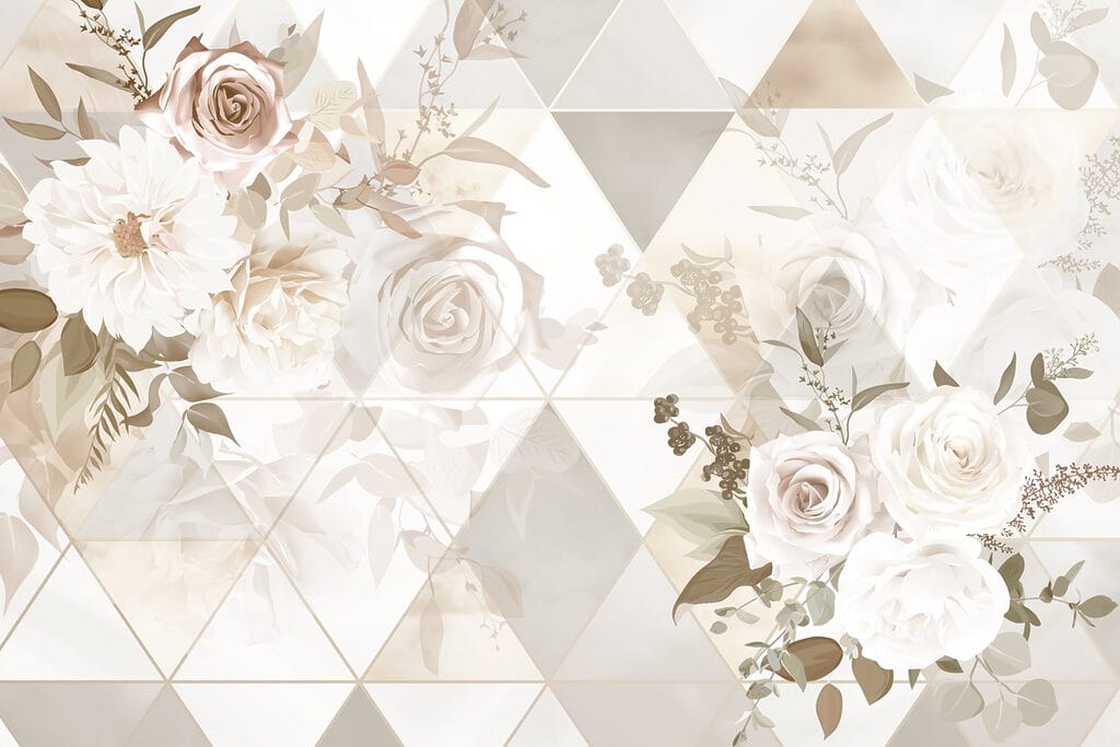 Papier peint avec des fleurs et des triangles Papier peint avec des fleurs et des triangles